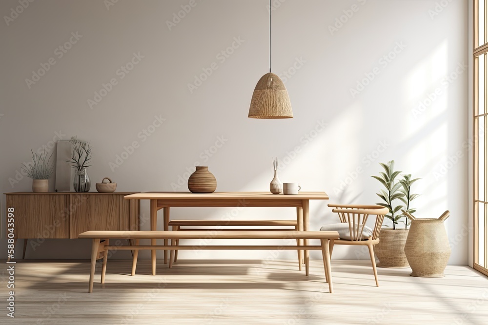 modern dining room with a sleek table and stylish chairs. Generative AI