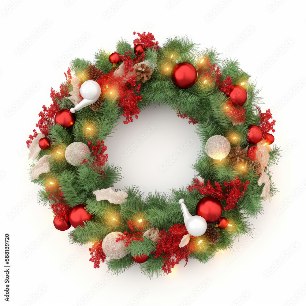 Christmas wreath isolated Illustration AI Generative.