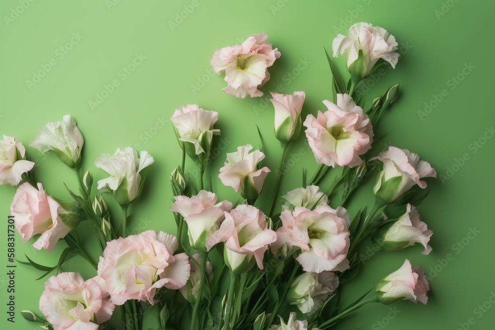  a bunch of pink flowers on a green background with a green background behind them and a green backg