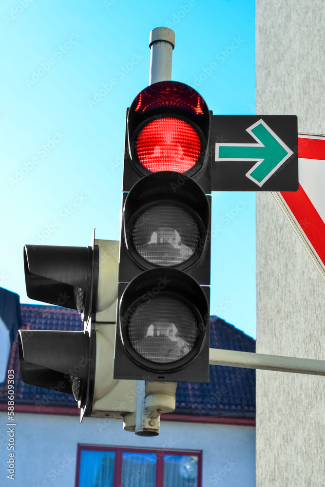 View of traffic lights in city, closeup