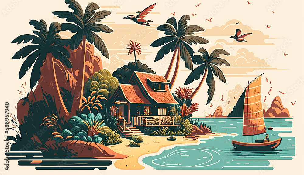 island oasis a playful illustration of a tropical. Generative AI
