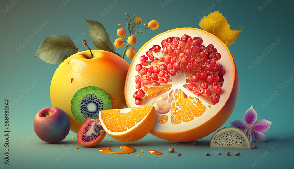 Fresh and Juicy A Vibrant Summer Fruit Illustration. Generative AI