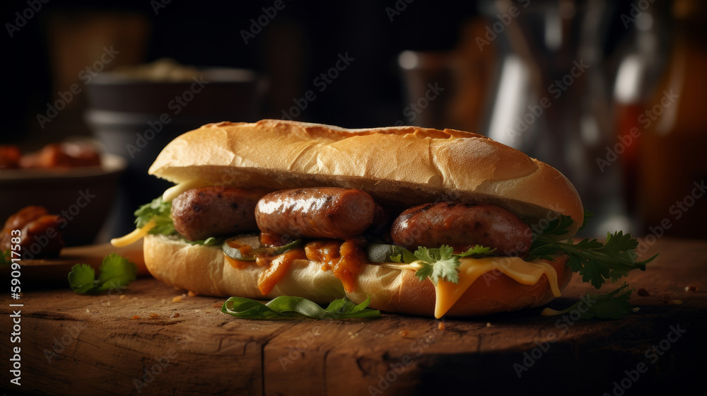 Argentine sausage sandwich Illustration AI Generative.