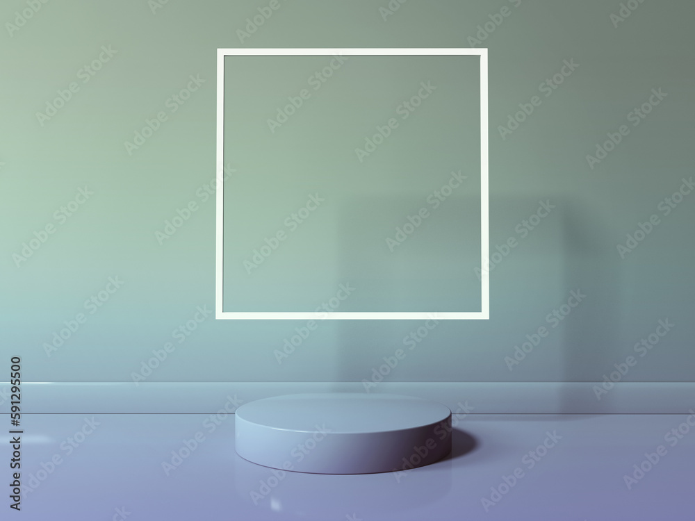 Podium with a square frame in a room - 3D render