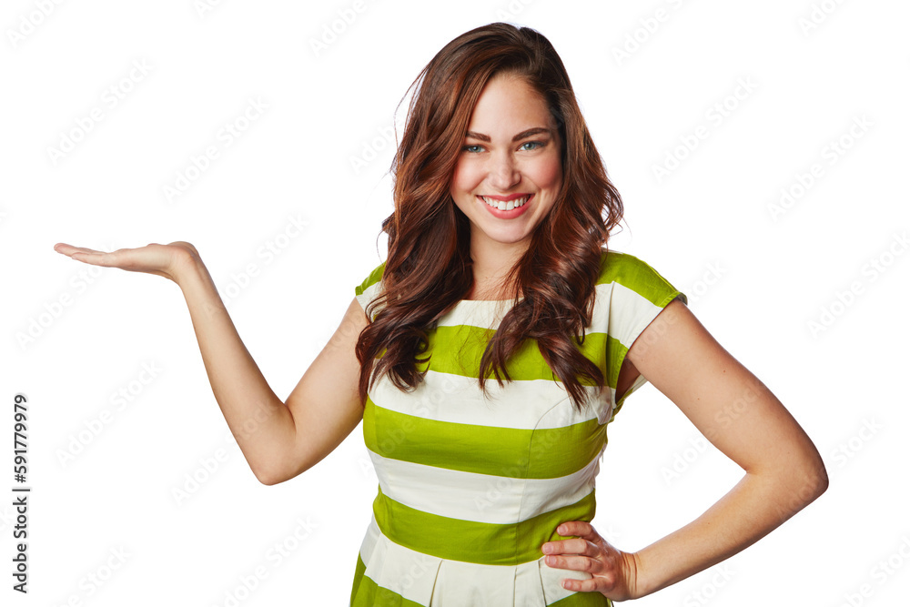 Woman, portrait or hands palm for promotion mockup, marketing space or advertising on an isolated, t