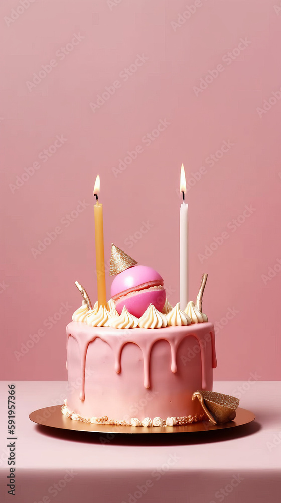 Happy Birthday Background with Cake. Illustration AI Generative.