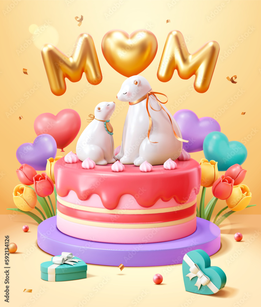 Cake and bear Mothers day poster
