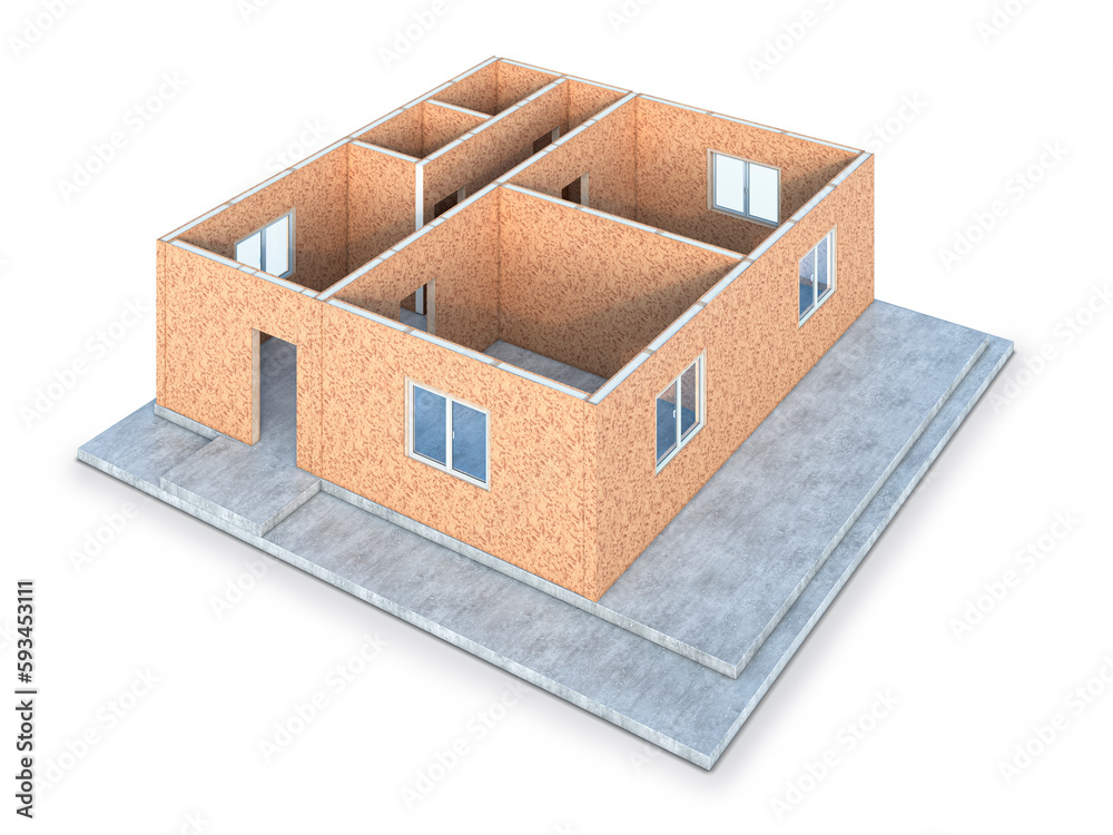 House made of SIP panels. 3d illustration