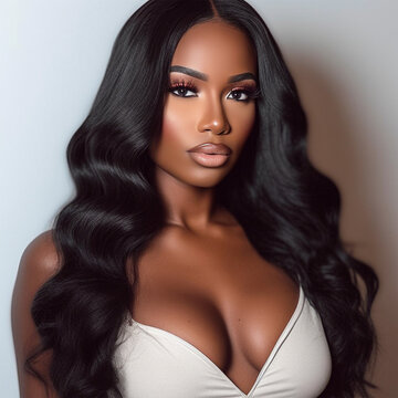 《非裔美国女性美发模特的美丽肖像摄影 生成式人工智能》