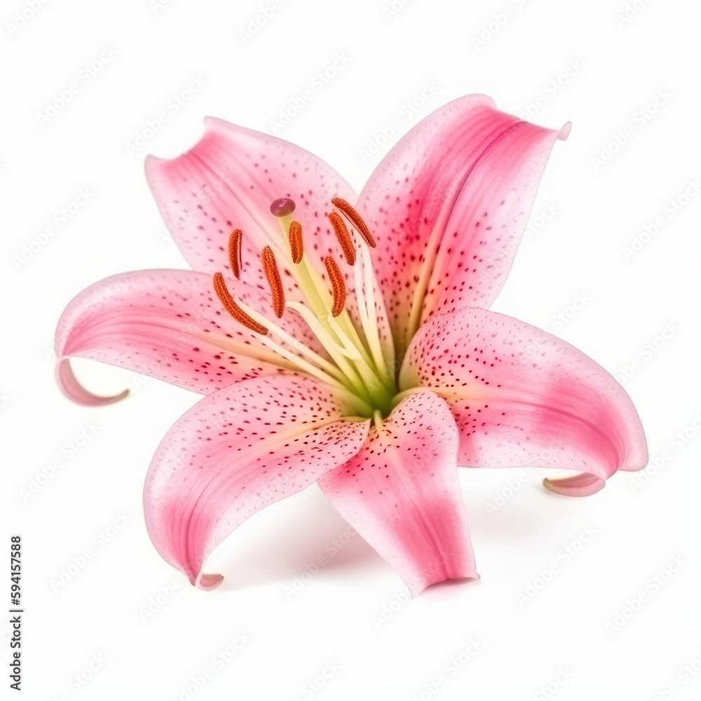 Pink Lilly flower isolated. Illustration AI Generative.