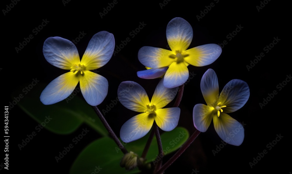  a close up of a bunch of flowers on a black background with a black background and a white and yell