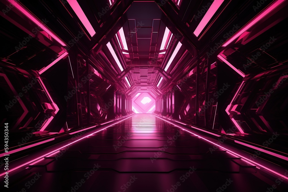  a tunnel with a bright light at the end of the tunnel is shown in pink and black colors with a brig
