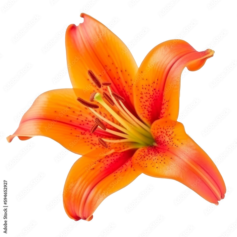 Orange Lilly flower isolated. Illustration AI Generative.
