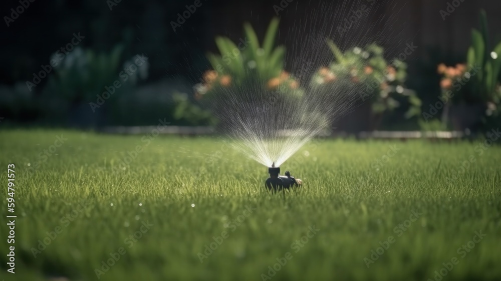 Grass irrigation system Illustration AI Generative.