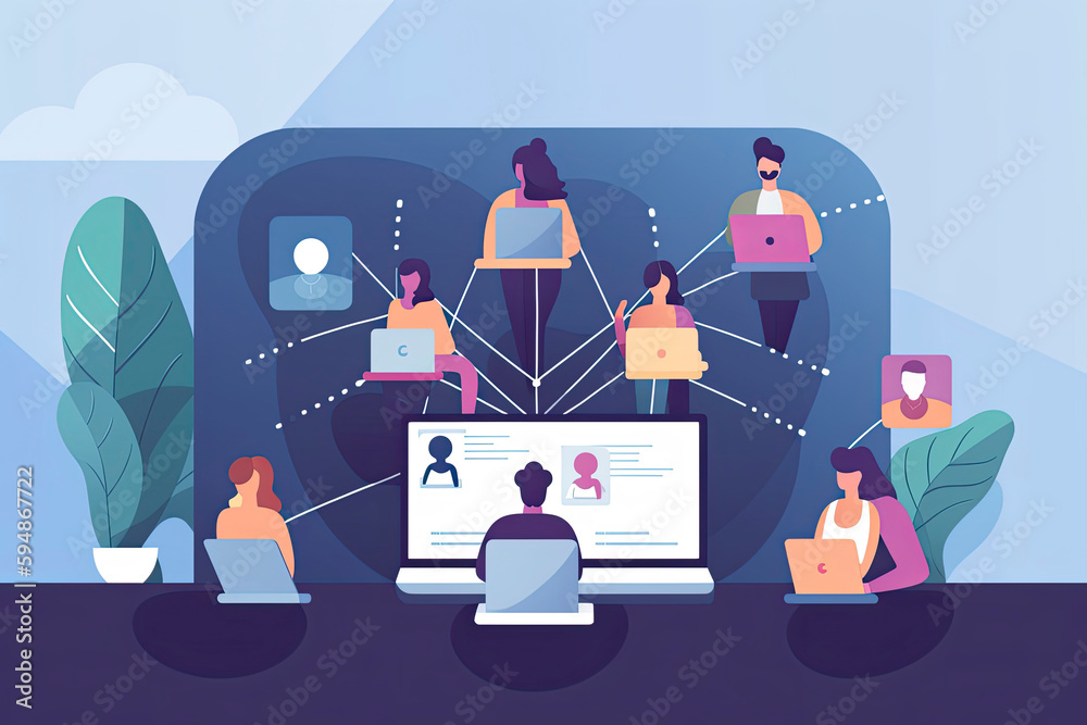 people connecting together, learning or meeting online with teleconference, video conference remote 