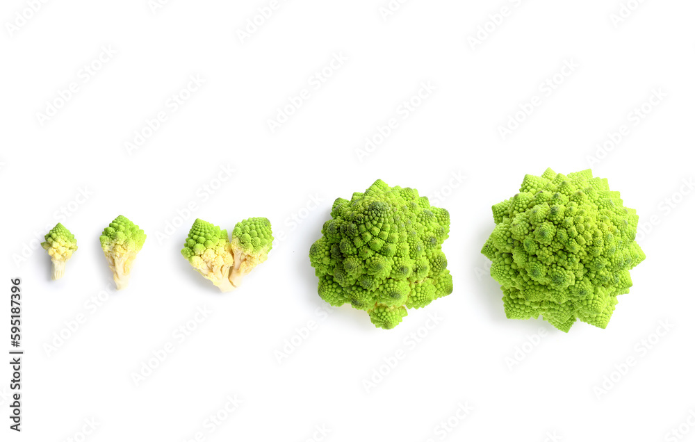 Composition with romanesco cabbage on white background