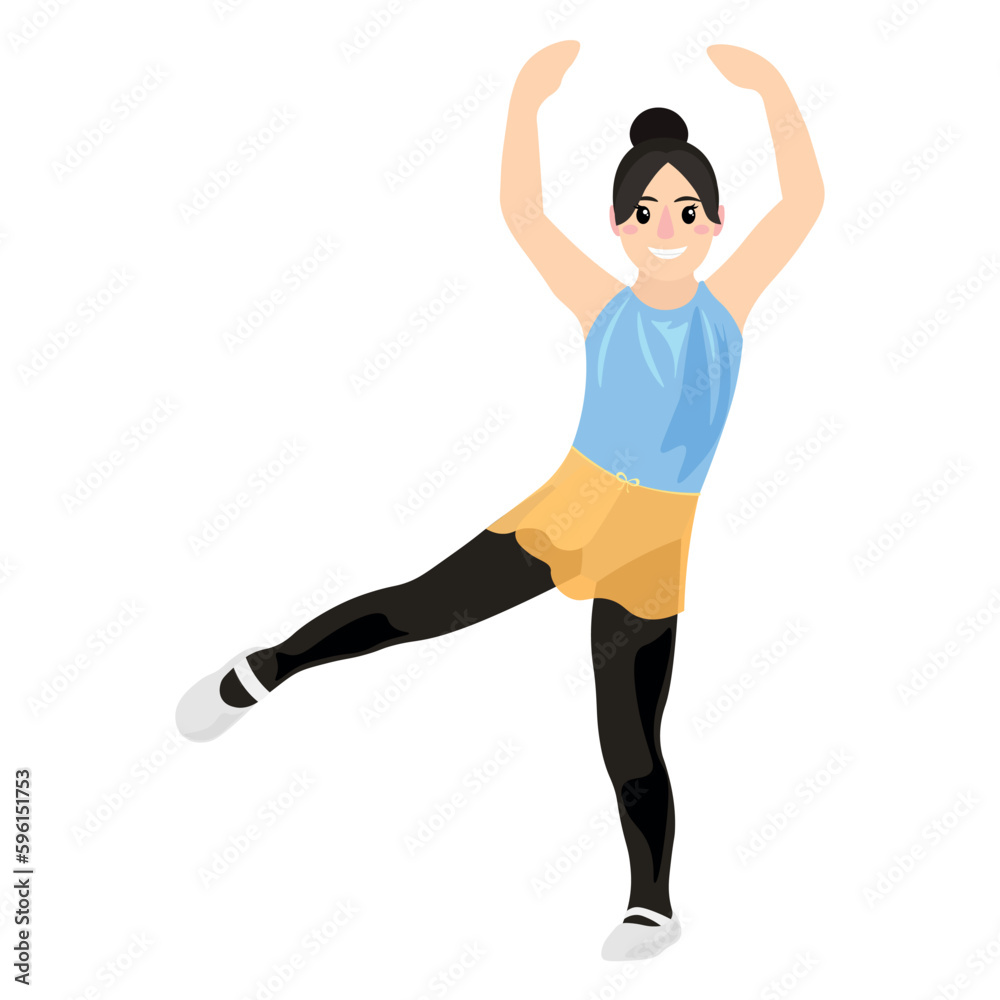Cute girl doing gymnastic exercises on white background