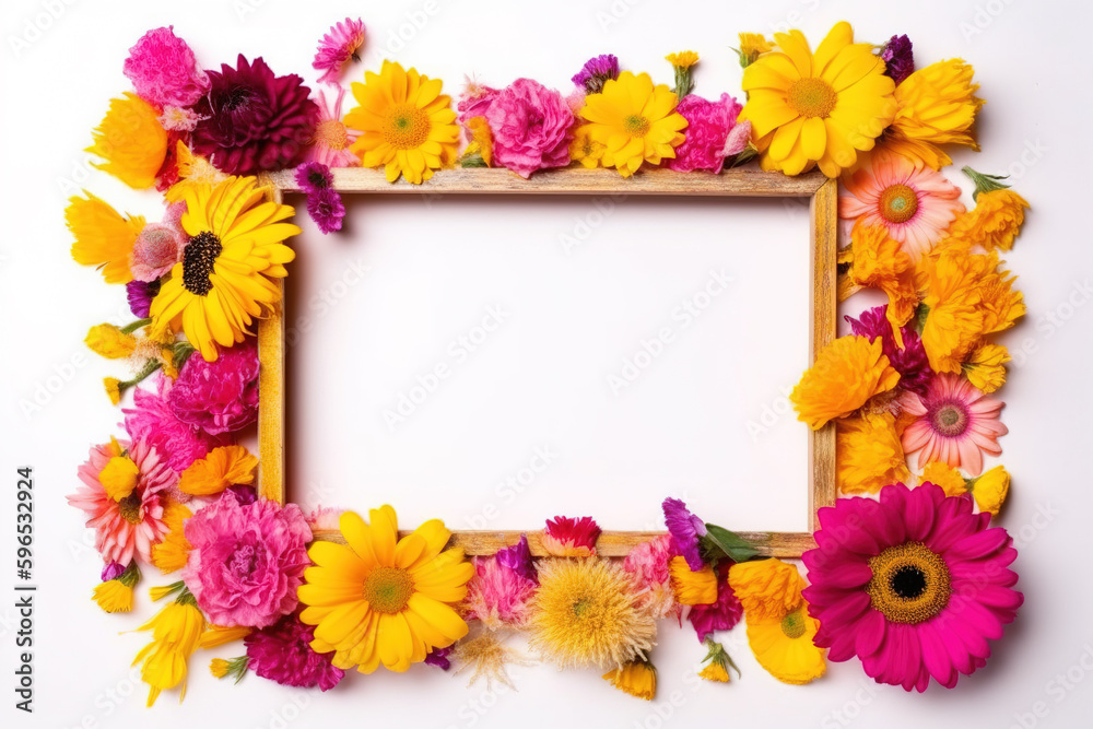 Flower decoration of white photo frame
