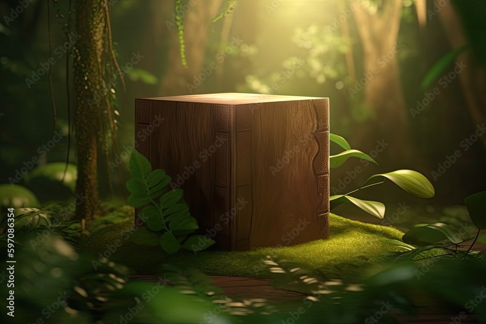 wooden box nestled in the heart of an enchanted forest. Generative AI