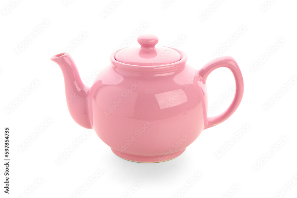 Cute ceramic teapot isolated on white background