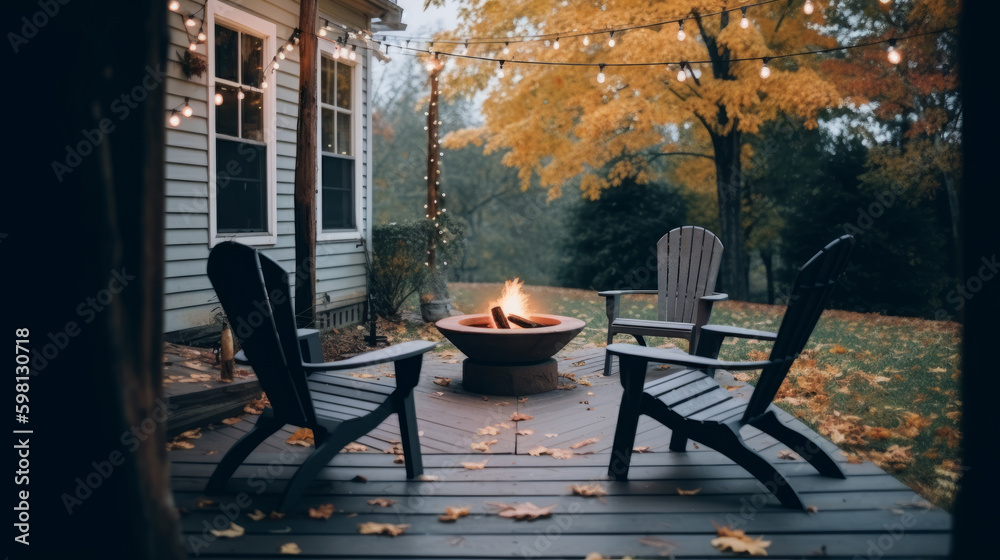 Autumn cozy outdoor background. Illustration AI Generative.