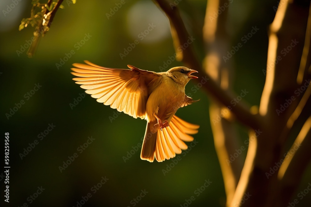 A bird taking flight from a branc