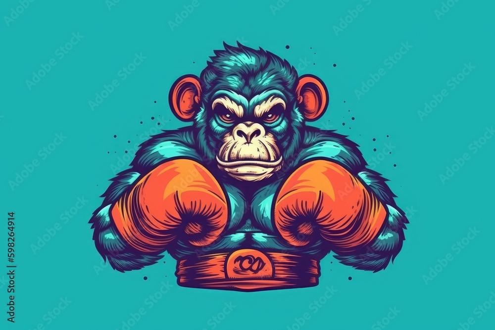 monkey wearing boxing gloves. Generative AI Generative AI