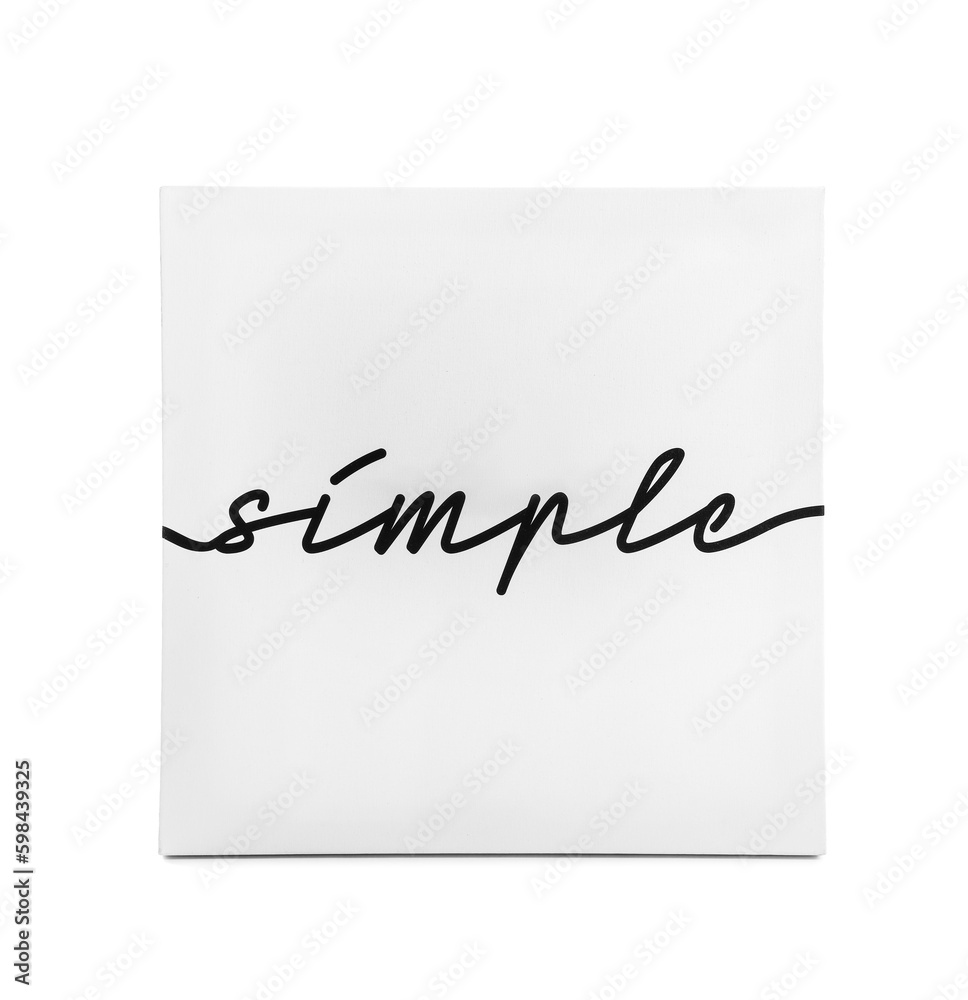Stylish poster with word SIMPLE on white background