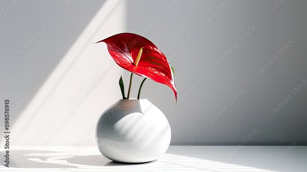 Ceramic vase with red flower. Illustration AI Generative.