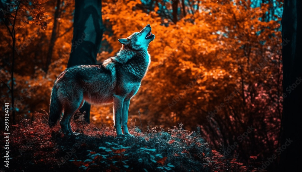 Cute puppy walking in autumn forest generated by AI
