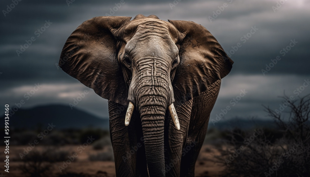 African elephant walking in majestic wilderness landscape generated by AI
