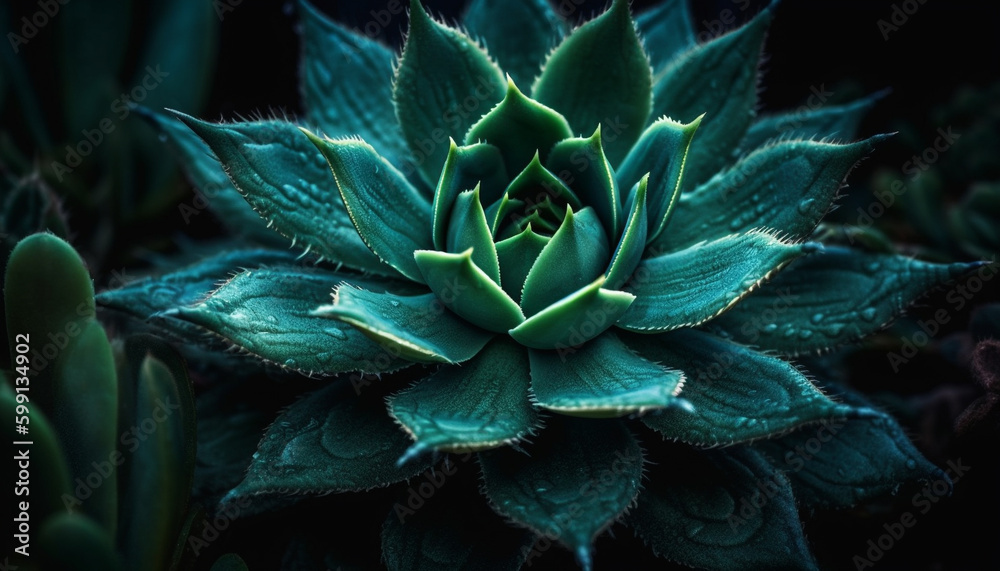 Fresh green succulent plant with sharp thorns generated by AI