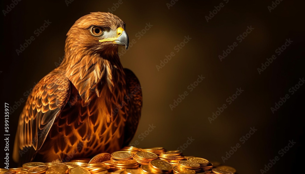 Majestic bird of prey, gold coin success generated by AI