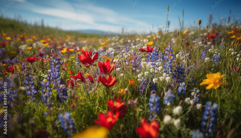 Wildflowers blossom in meadow, vibrant colors abound generated by AI