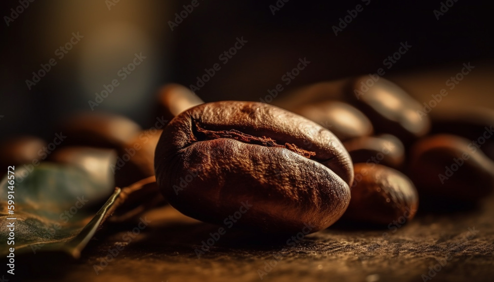 Freshly ground coffee beans for a hot drink generated by AI