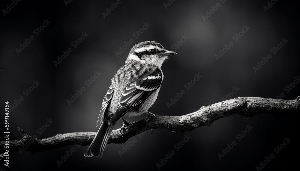 Black and white tit perching on twig generated by AI