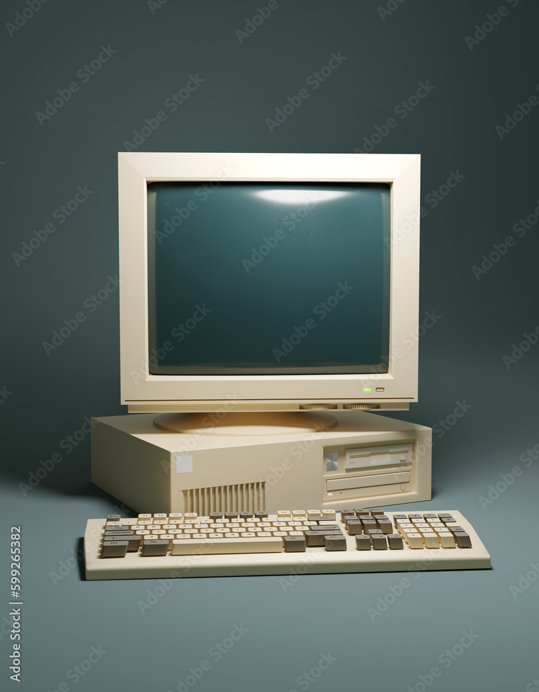 A classic PC computer from the 1990s. 3D illustration