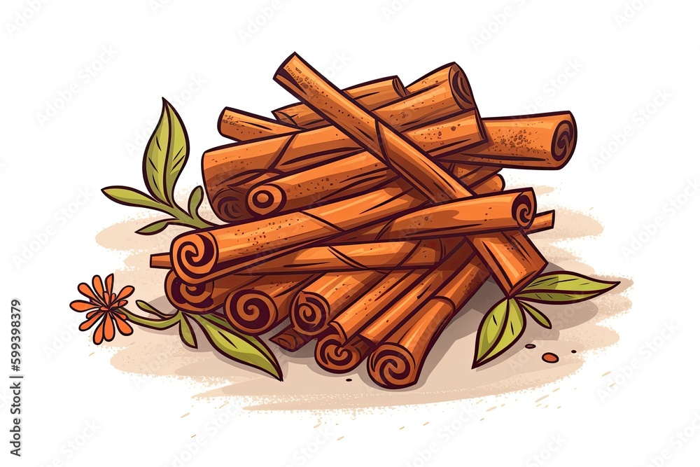 aromatic pile of cinnamon sticks along with a vibrant flower Generative AI