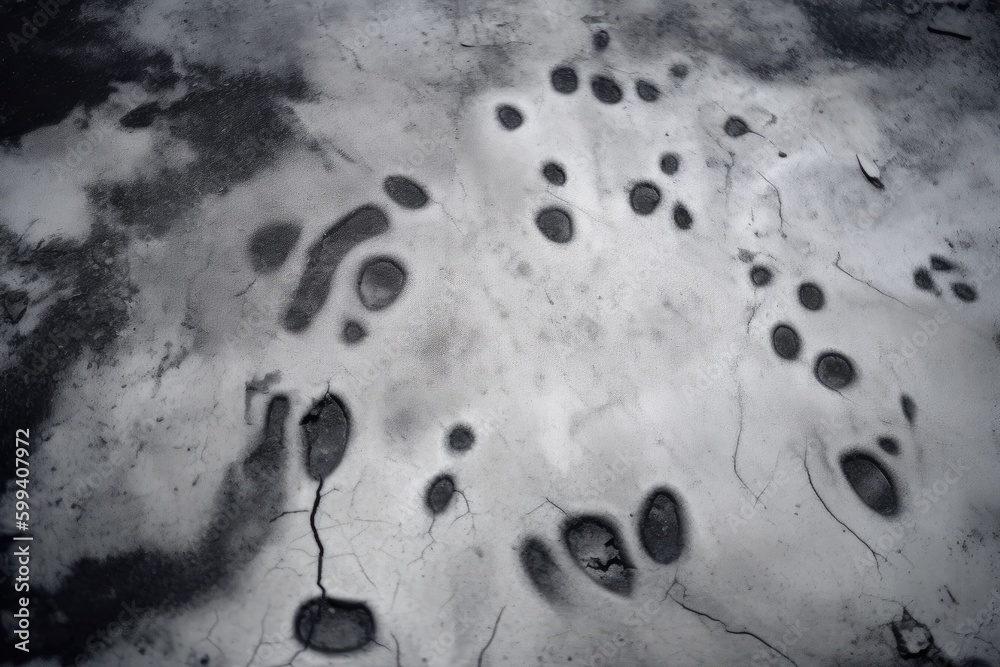 footprints in the snow captured in a captivating black and white photo Generative AI