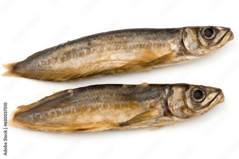 two dried fish isolated on a white background Generative AI