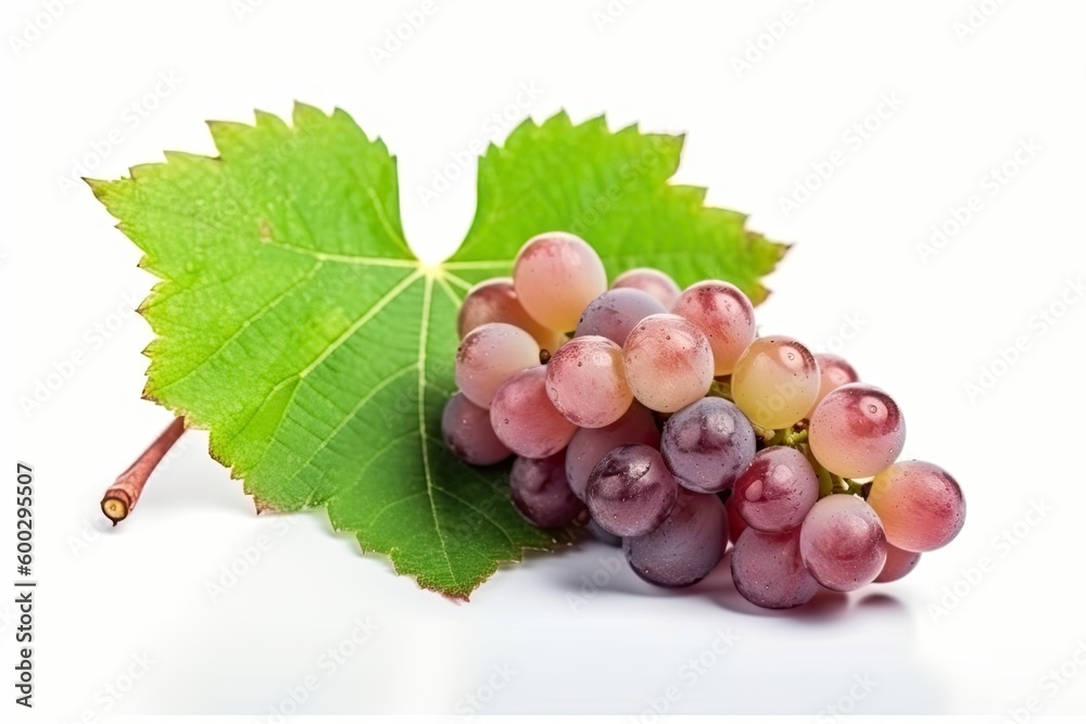 cluster of green grapes on a vine with a leaf in the background Generative AI