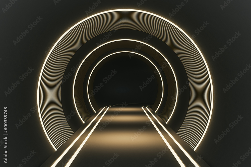 Abstract gray futuristic tunnel with lines background. Website landing page concept. 3D Rendering.