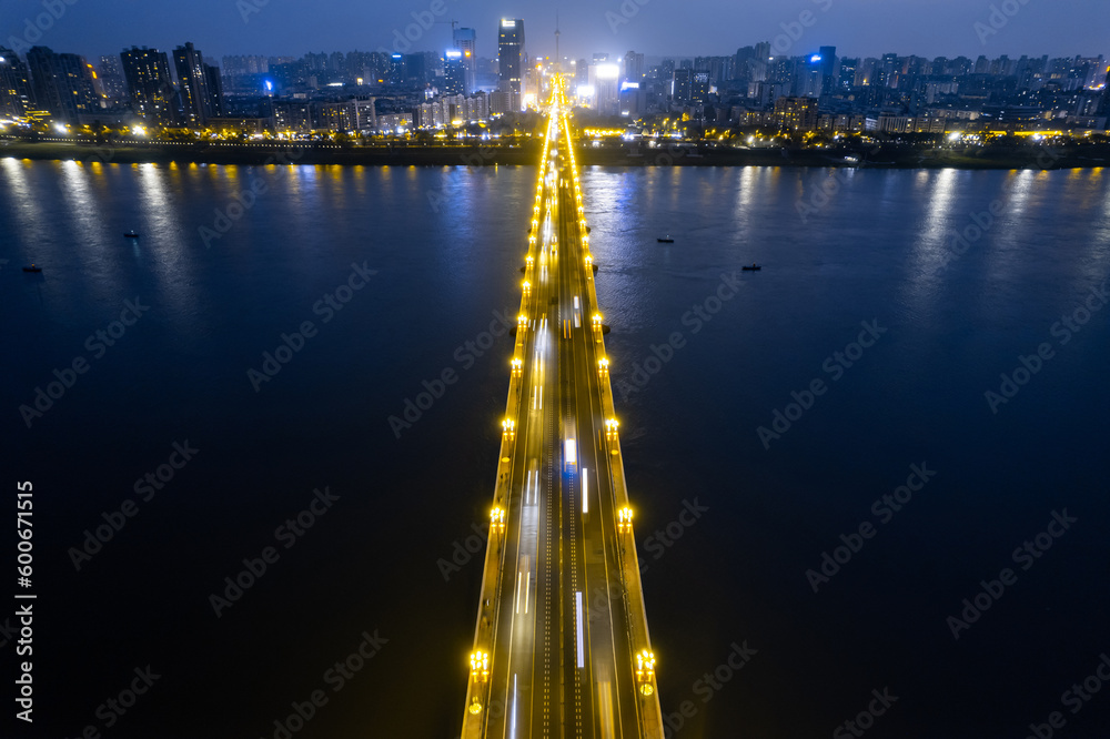 Night view of Zhuzhou Bridge, Hunan Province, China