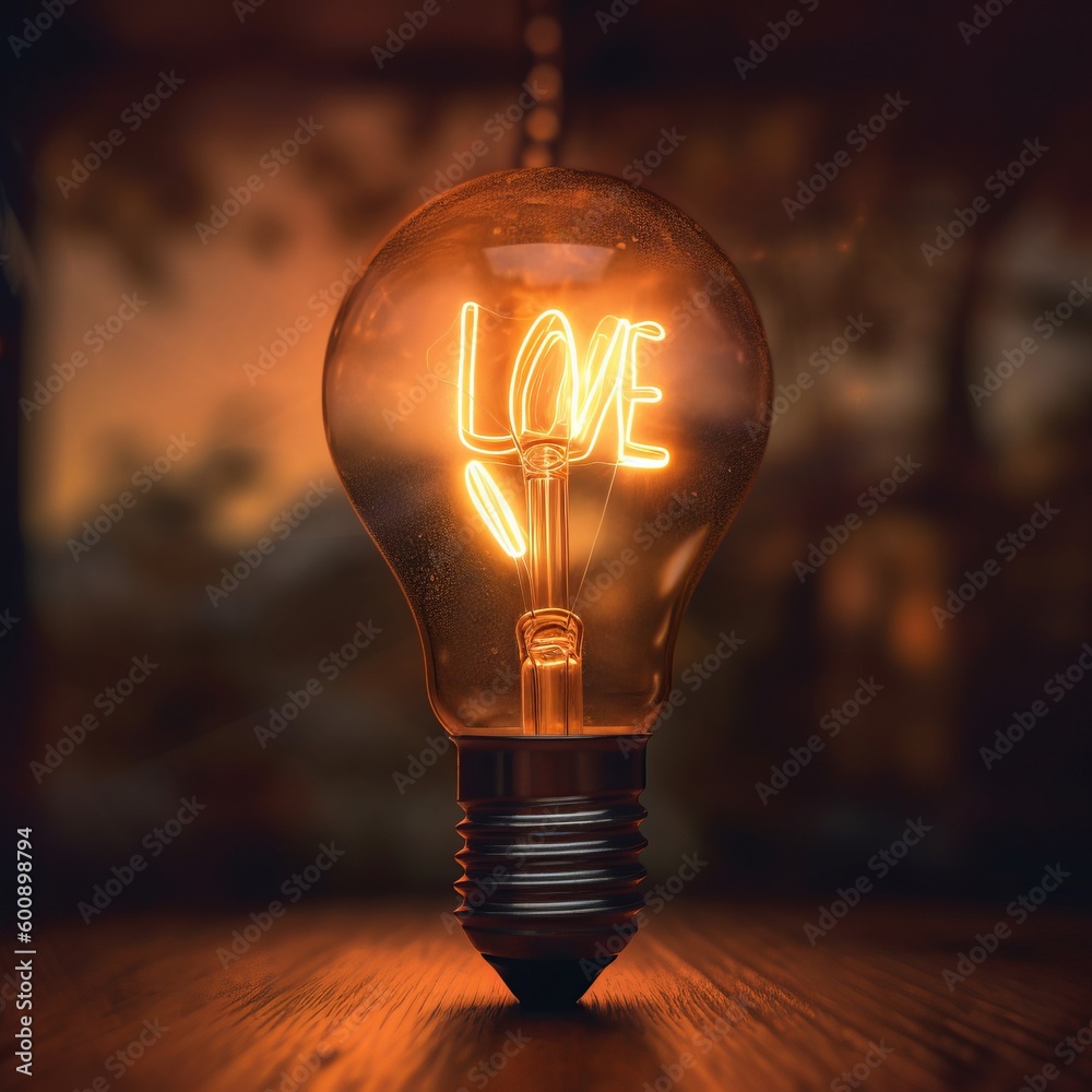 Love light bulb. Illustration AI Generative.