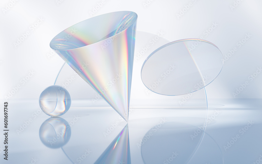 Transparent glass geometry background, 3d rendering.