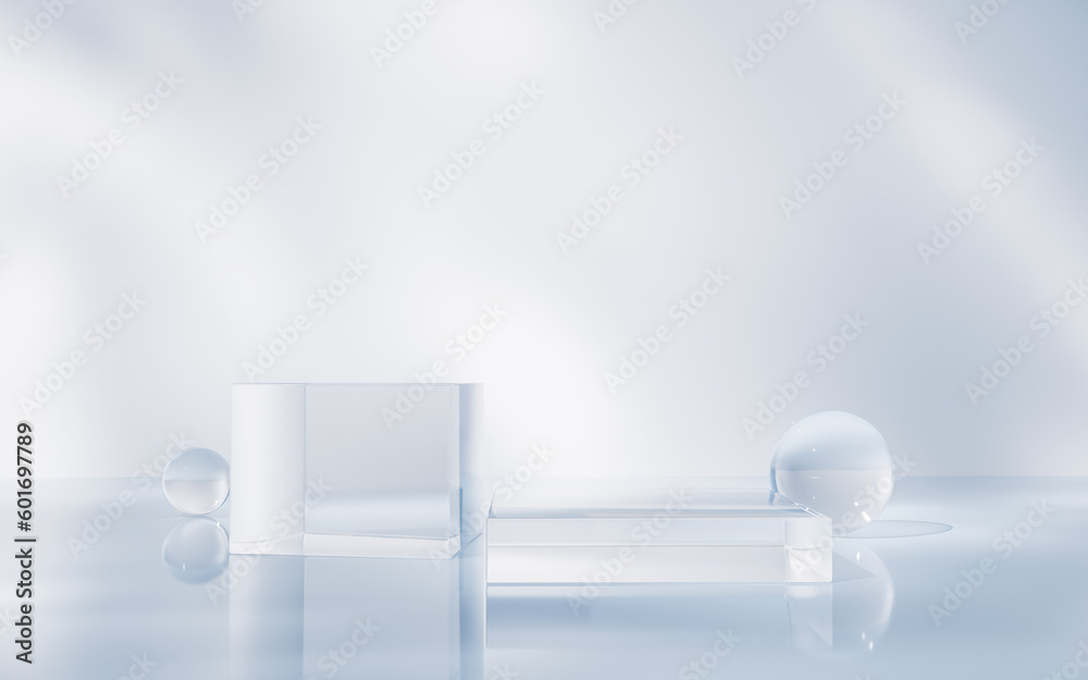 Transparent glass stage background, 3d rendering.
