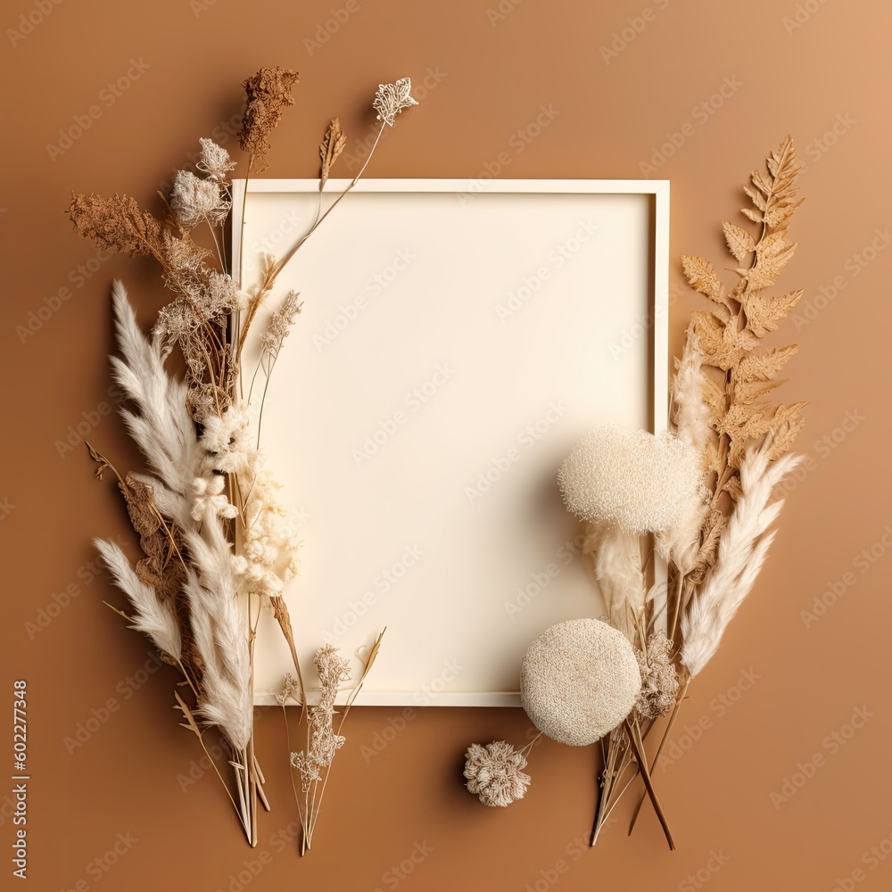 Flowers composition, Frame made of dried flower ,Flat lay, background,Copy space,Pastel colors,Gener