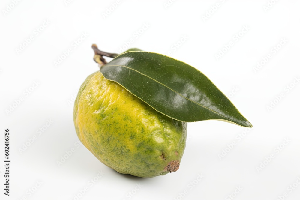 single lime fruit with a green leaf isolated on a white background Generative AI