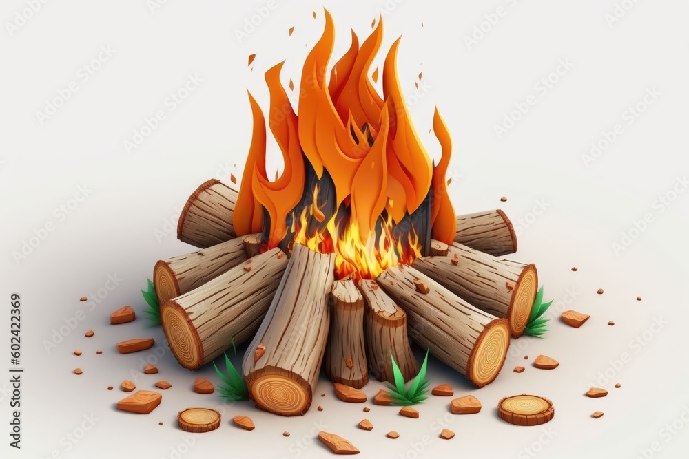 blazing bonfire made of logs Generative AI