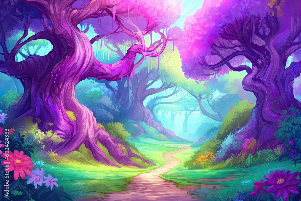 picturesque forest path leading into the unknown Generative AI